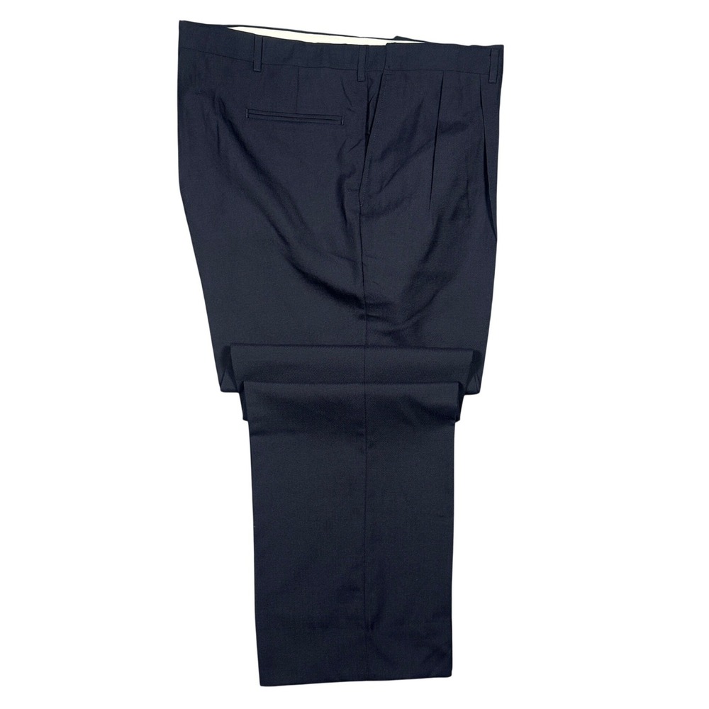 Norm Thompson Dress Pants Mens 44 Long Navy Blue Pleated Wool Blend